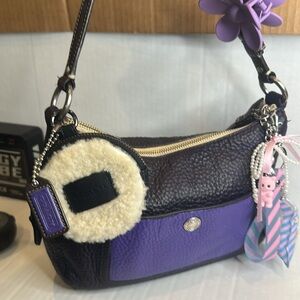 Coach Black and Cream Shearling Coin Purse
